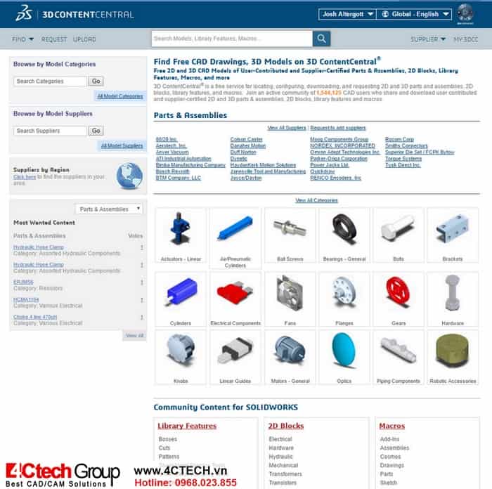 Nhận ưu đãi lớn khi mua Solidworks 2023, 3D ContentCentral 3 3d content central tren solidworks 2023 1 1